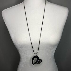 Silver Tone Long Necklace with Large Heart Pendant